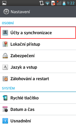 Účty a synchronizace